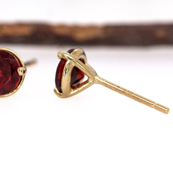 Red Garnet Studs Solid 14K Gold | 6mm Solitaire Studs | 4-8mm sizes available - Picture 9 of 10